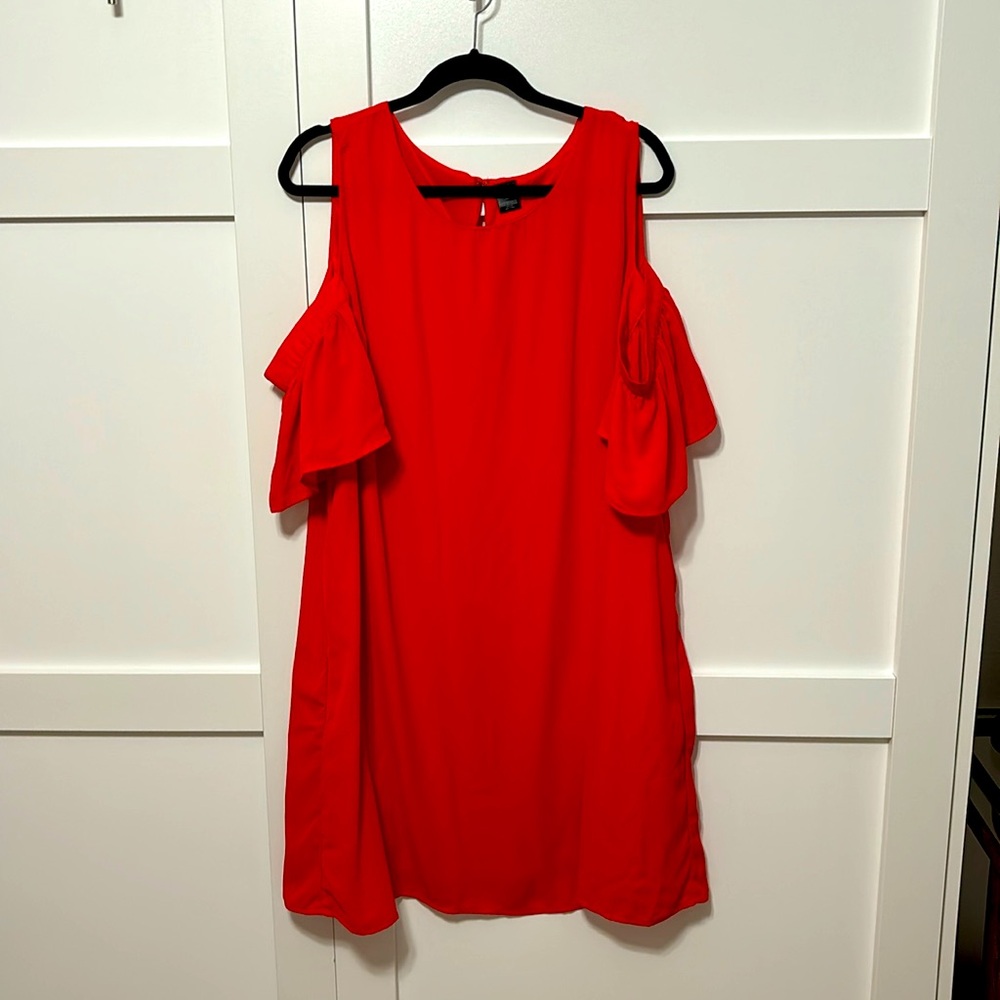 Orange cold shoulder knee length dress
